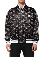 Schwarze Bomberjacke aus Polyester mit Herzprint