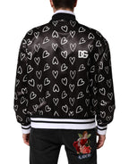 Schwarze Bomberjacke aus Polyester mit Herzprint