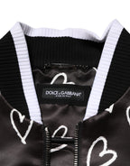 Schwarze Bomberjacke aus Polyester mit Herzprint