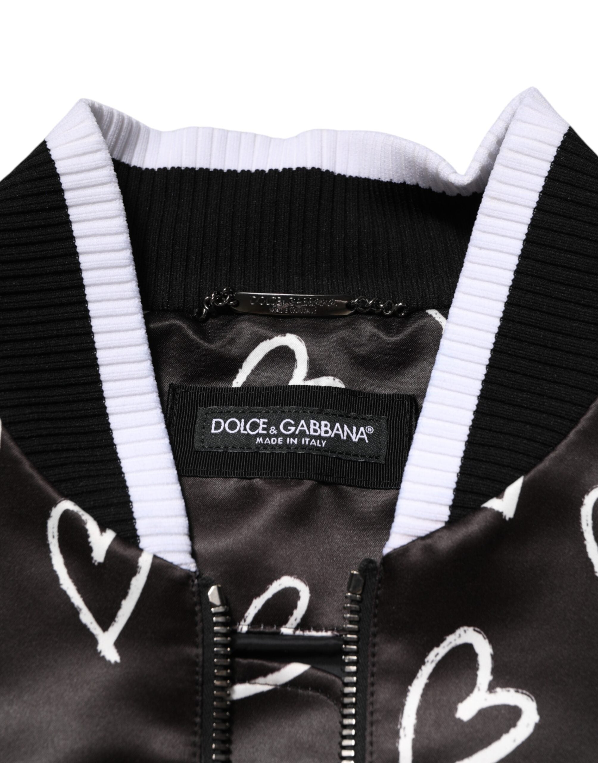 Schwarze Bomberjacke aus Polyester mit Herzprint