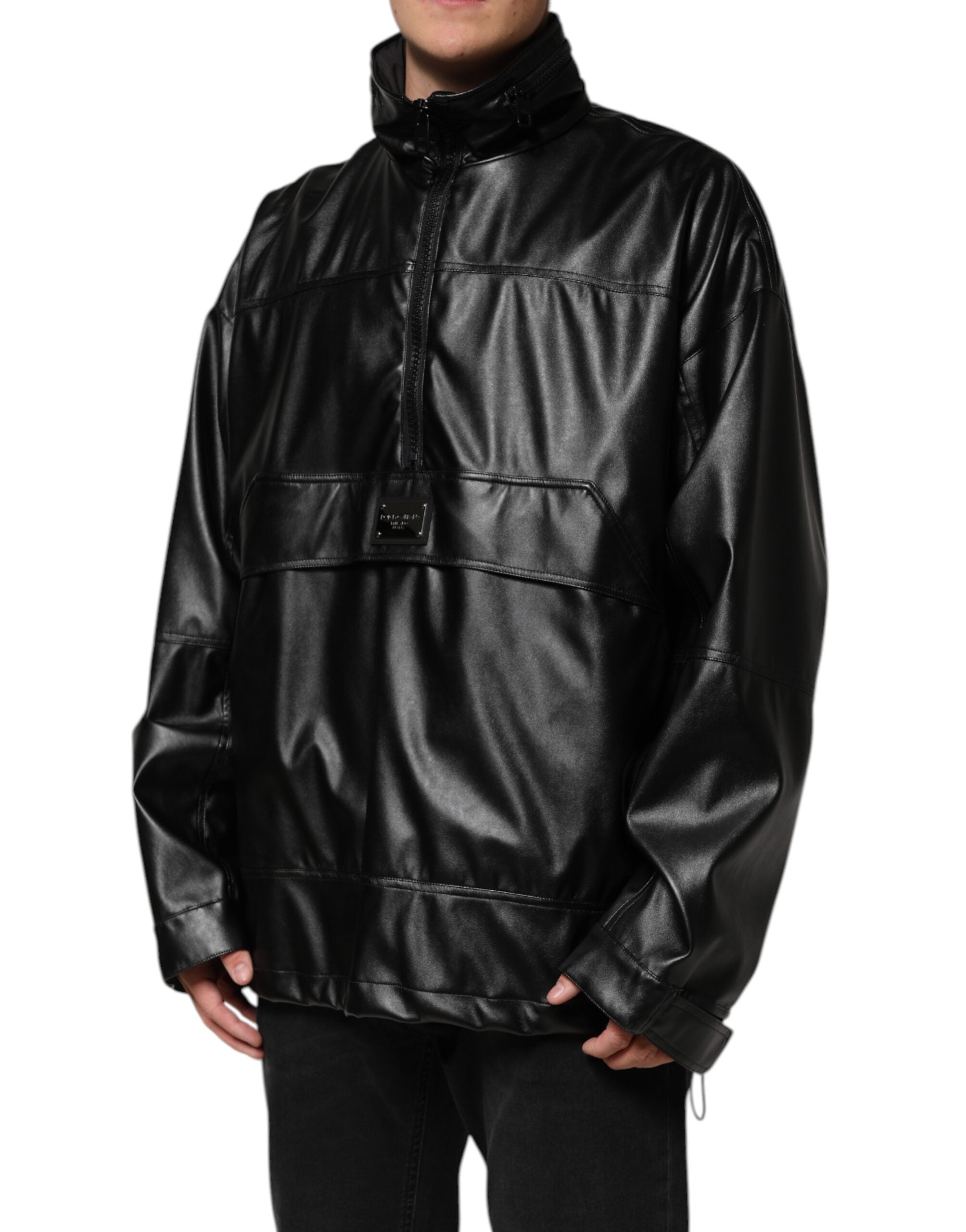 Schwarze Bomberjacke mit Logo-Plakette aus Polyester