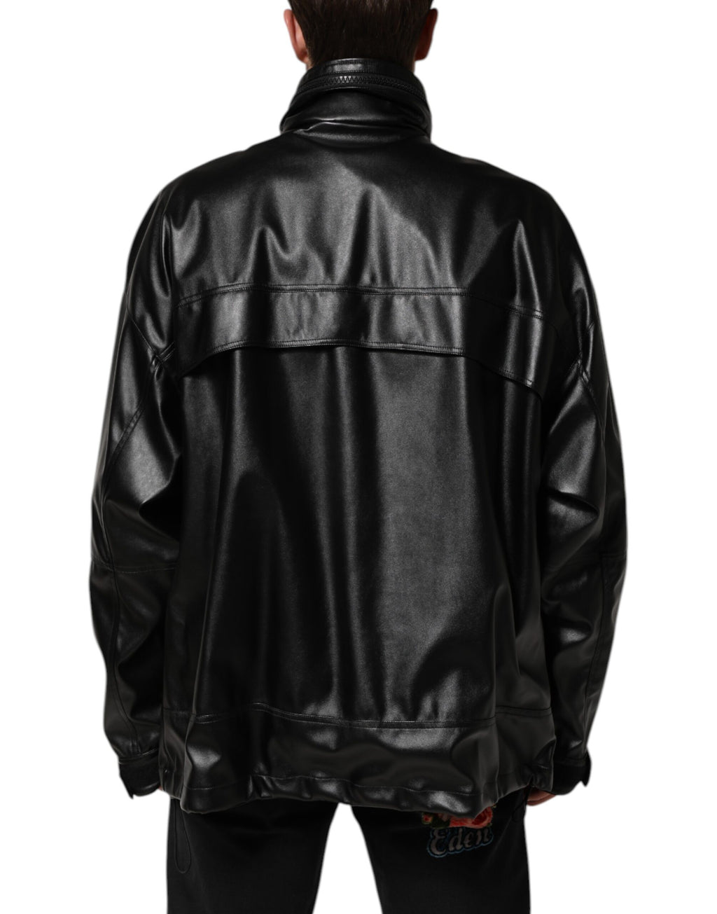 Schwarze Bomberjacke mit Logo-Plakette aus Polyester