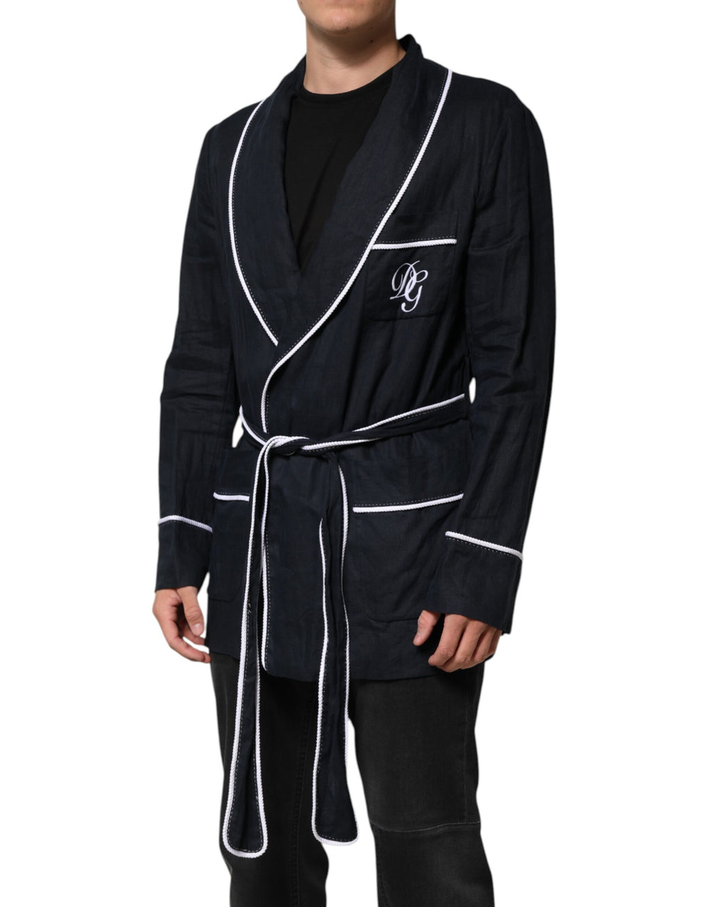 Dark Blue DG Embroidery Jacket Robe Blazer