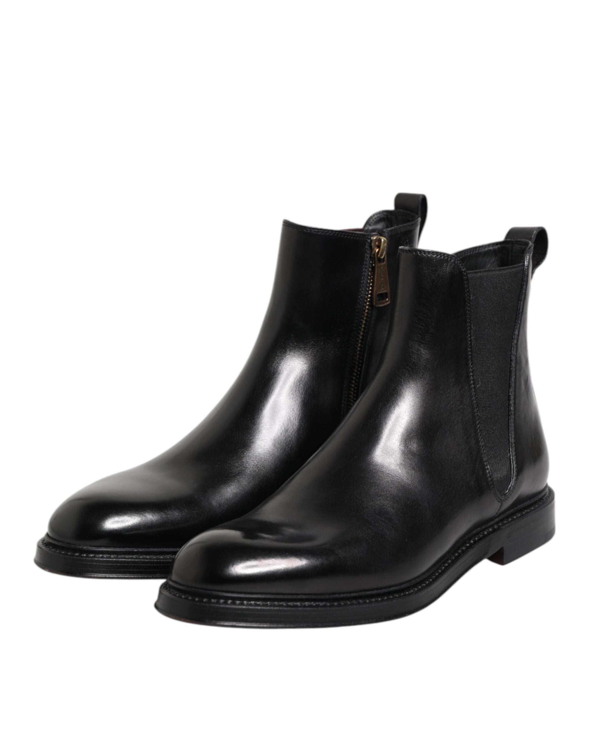 Black Chelsea Leather Mid-Calf Boots