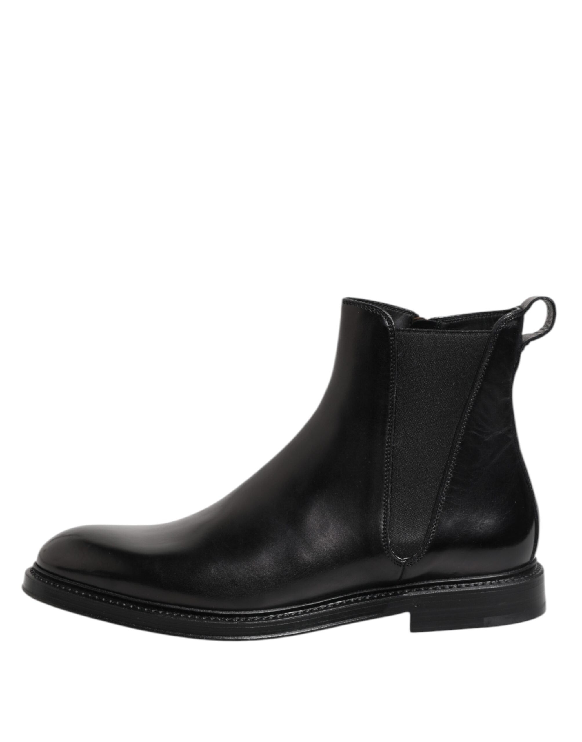 Black Chelsea Leather Mid-Calf Boots