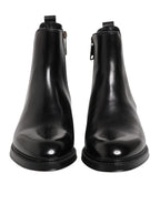Schwarze Chelsea Leder Mid-Calf Stiefel