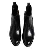 Schwarze Chelsea Leder Mid-Calf Stiefel