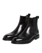Schwarze Chelsea Leder Mid-Calf Stiefel