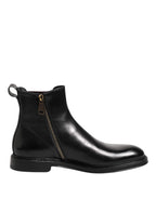 Schwarze Chelsea Leder Mid-Calf Stiefel