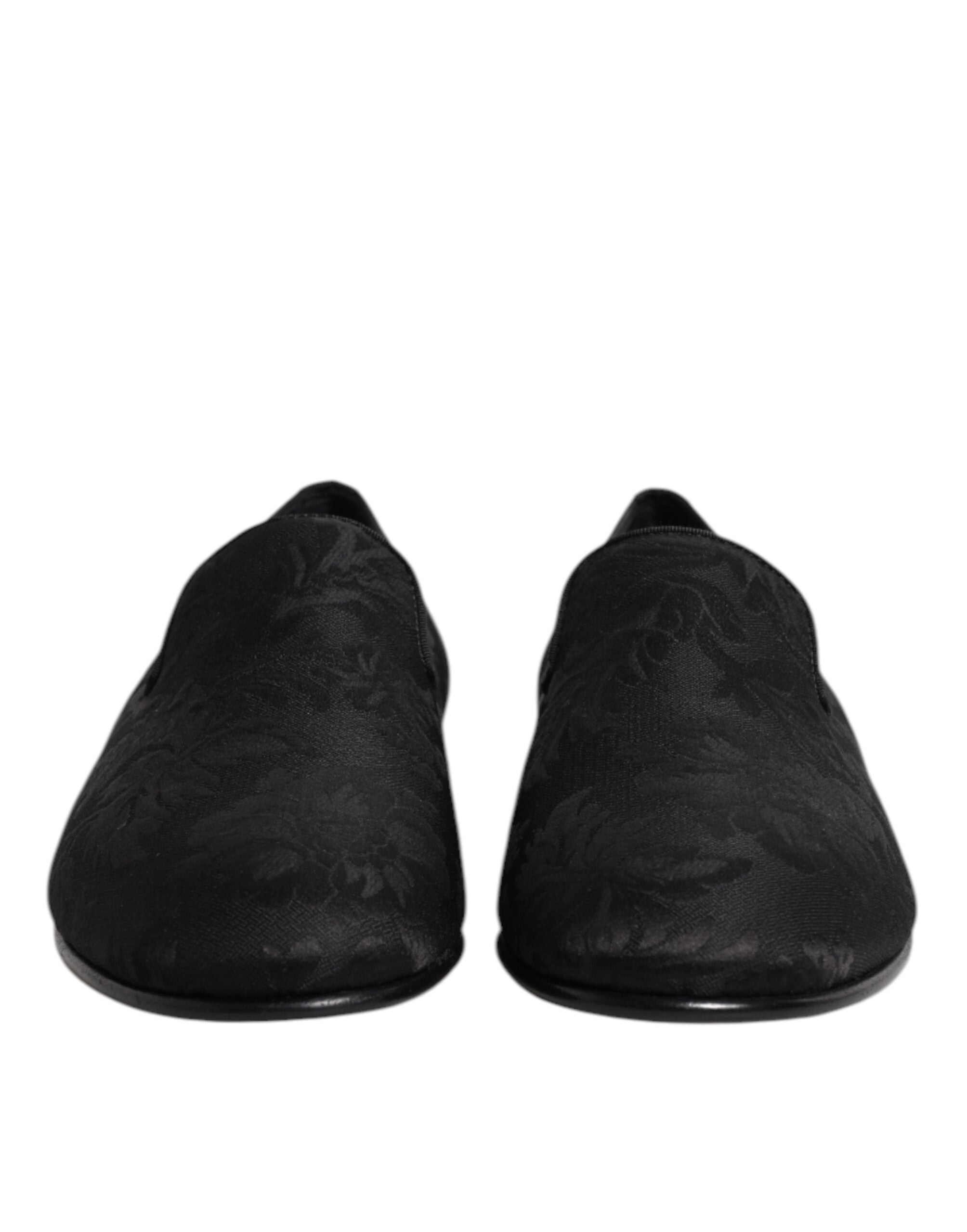 Black Floral Brocade Loafers Men's Dress Shoes