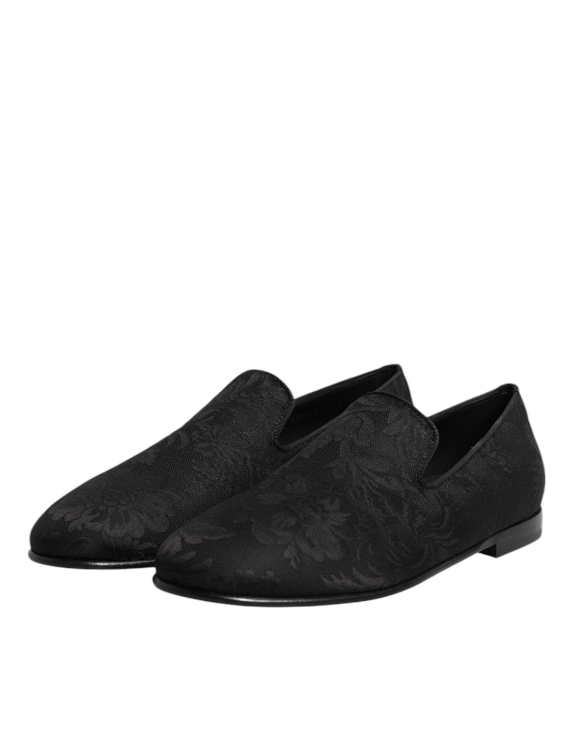 Black Floral Brocade Loafers Men's Dress Shoes