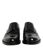 Schwarze Derby-Flügelkappen-Schnürschuhe aus Leder