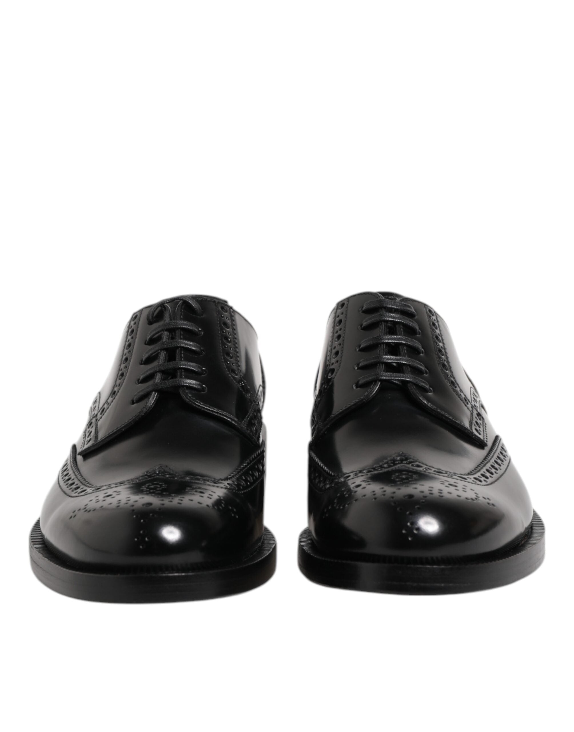 Schwarze Derby-Flügelkappen-Schnürschuhe aus Leder