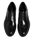 Schwarze Derby-Flügelkappen-Schnürschuhe aus Leder