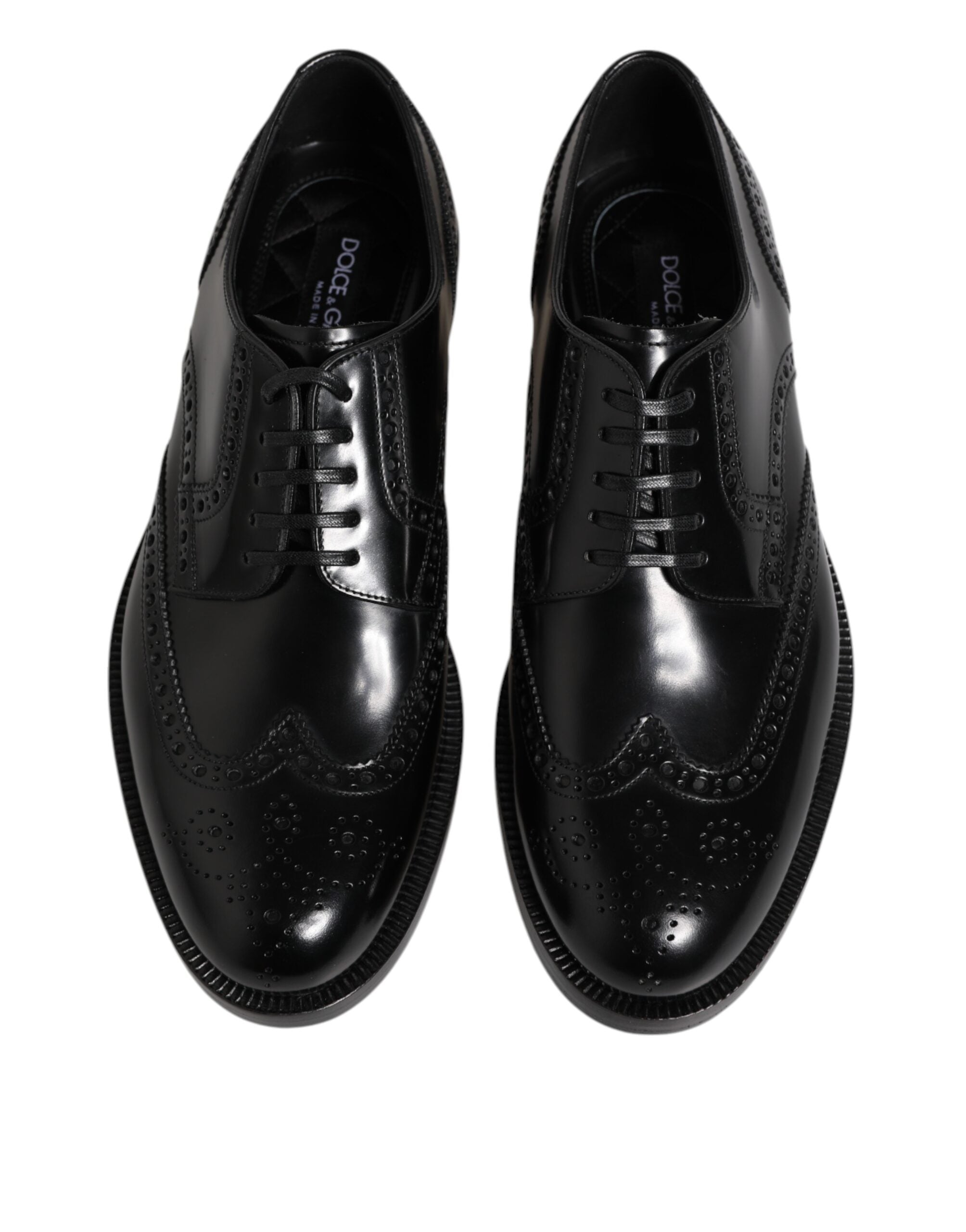 Schwarze Derby-Flügelkappen-Schnürschuhe aus Leder