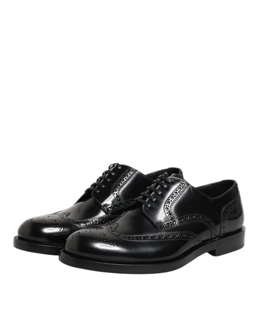 Schwarze Derby-Flügelkappen-Schnürschuhe aus Leder