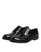 Schwarze Derby-Flügelkappen-Schnürschuhe aus Leder