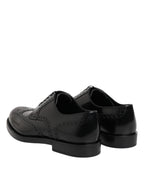 Schwarze Derby-Flügelkappen-Schnürschuhe aus Leder