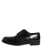 Schwarze Derby-Flügelkappen-Schnürschuhe aus Leder