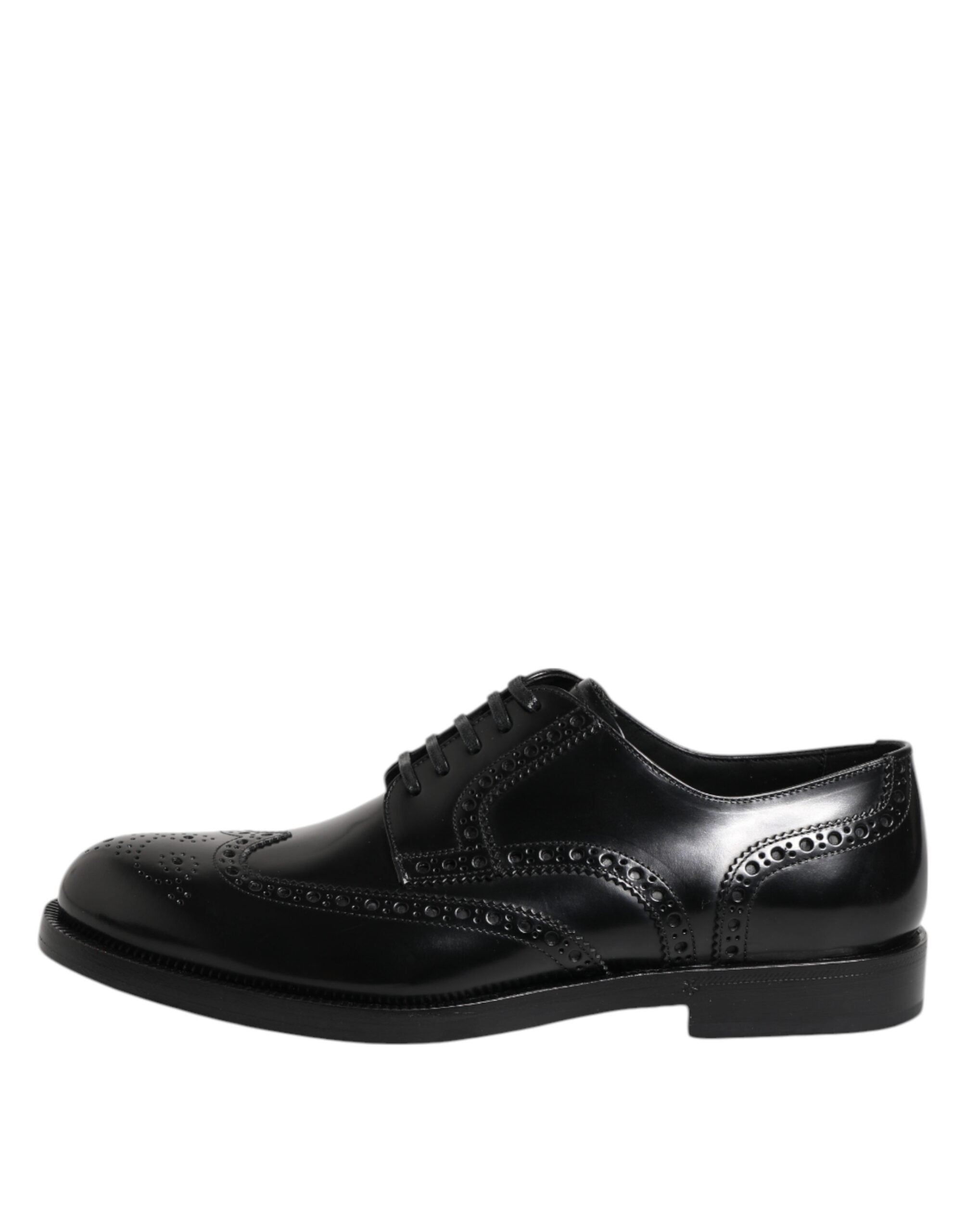 Schwarze Derby-Flügelkappen-Schnürschuhe aus Leder