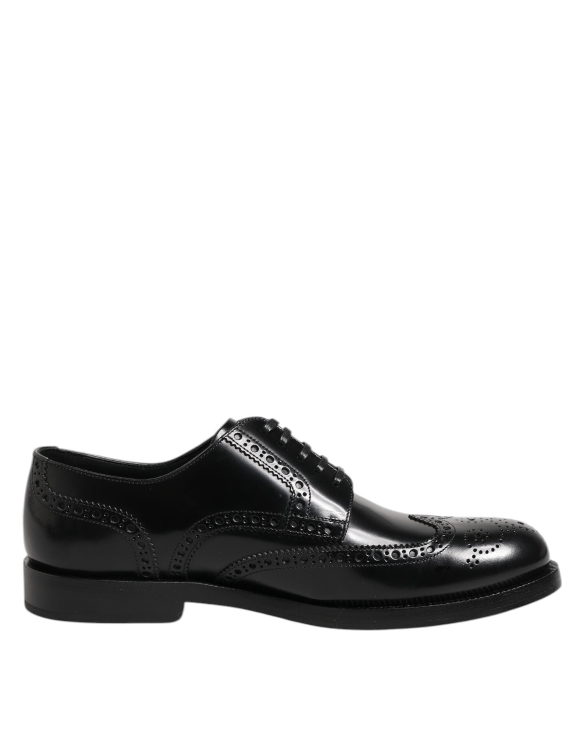 Schwarze Derby-Flügelkappen-Schnürschuhe aus Leder