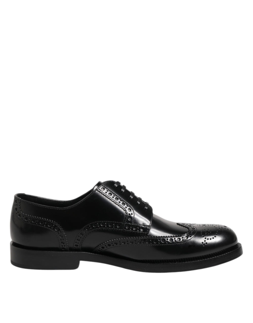 Schwarze Derby-Flügelkappen-Schnürschuhe aus Leder