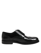Schwarze Derby-Flügelkappen-Schnürschuhe aus Leder