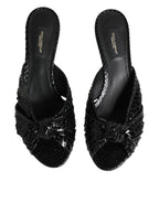 Black Leather Heels Slides Sandals Shoes