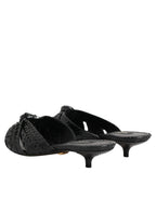 Black Leather Heels Slides Sandals Shoes