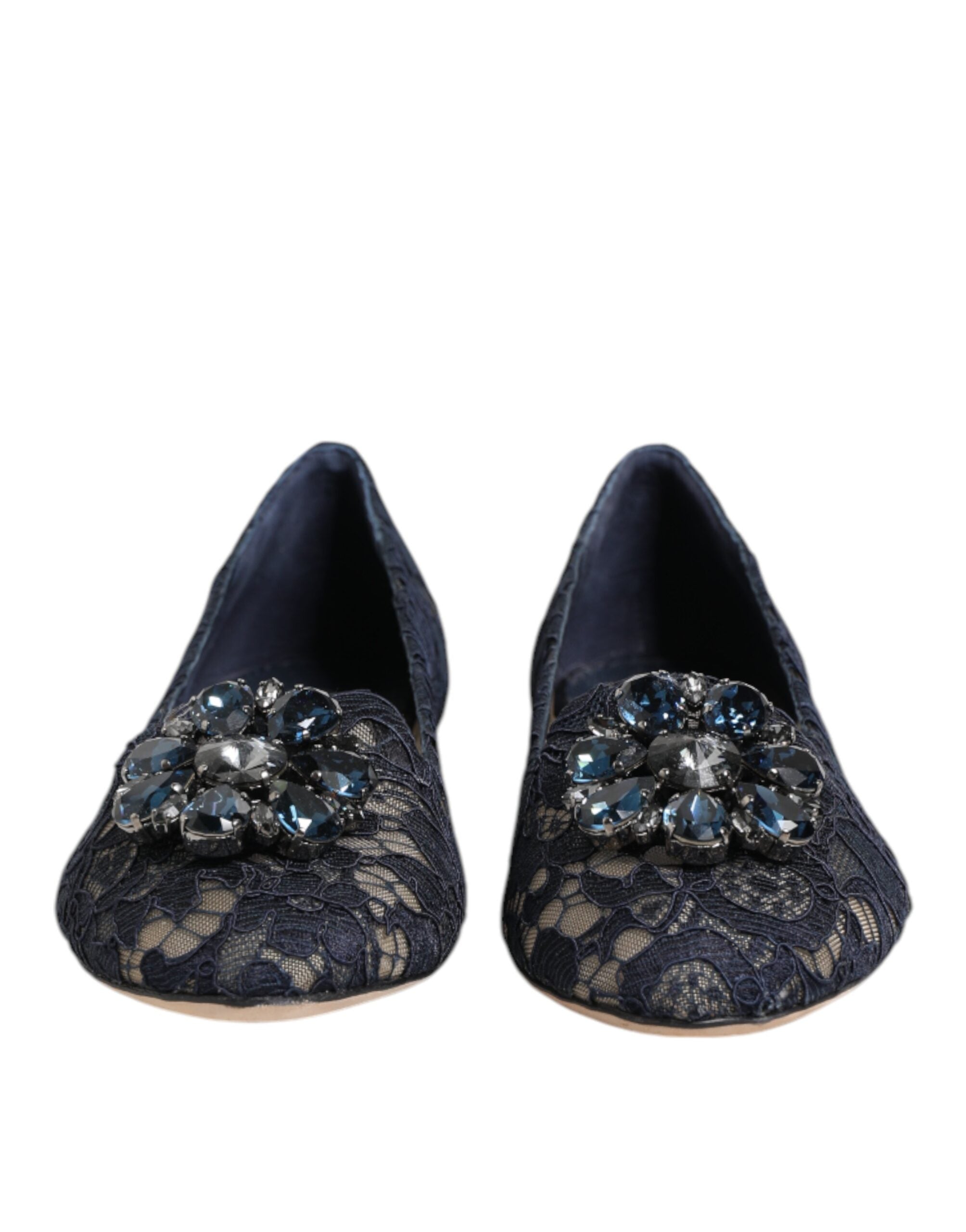 Blaue Taormina Spitze Kristalle Flats Schuhe