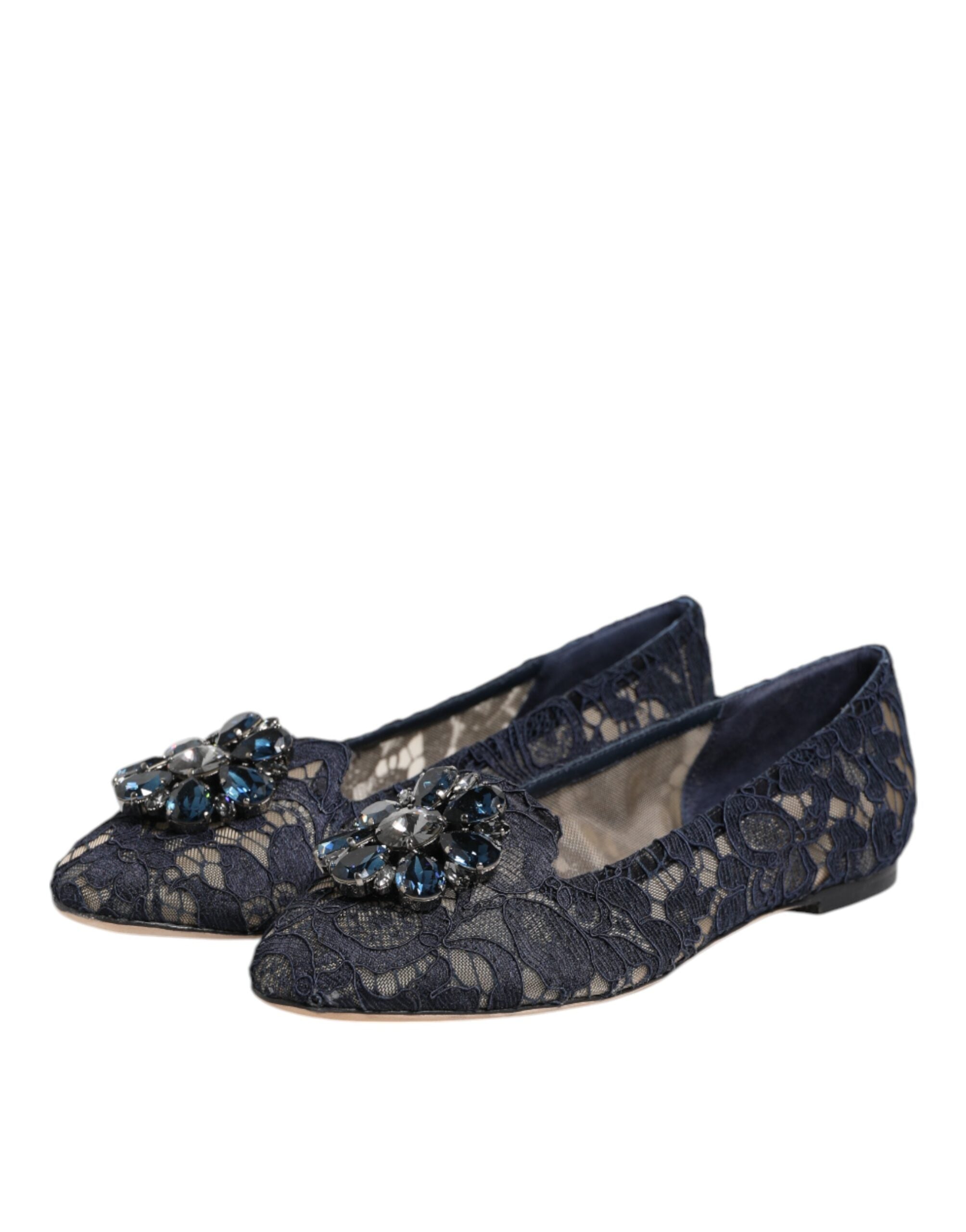 Blaue Taormina Spitze Kristalle Flats Schuhe