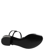 Black Leather Crystal Ankle Strap Sandals Shoes