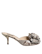Multicolor Keira Bow Leather Peep Toe Mules Shoes