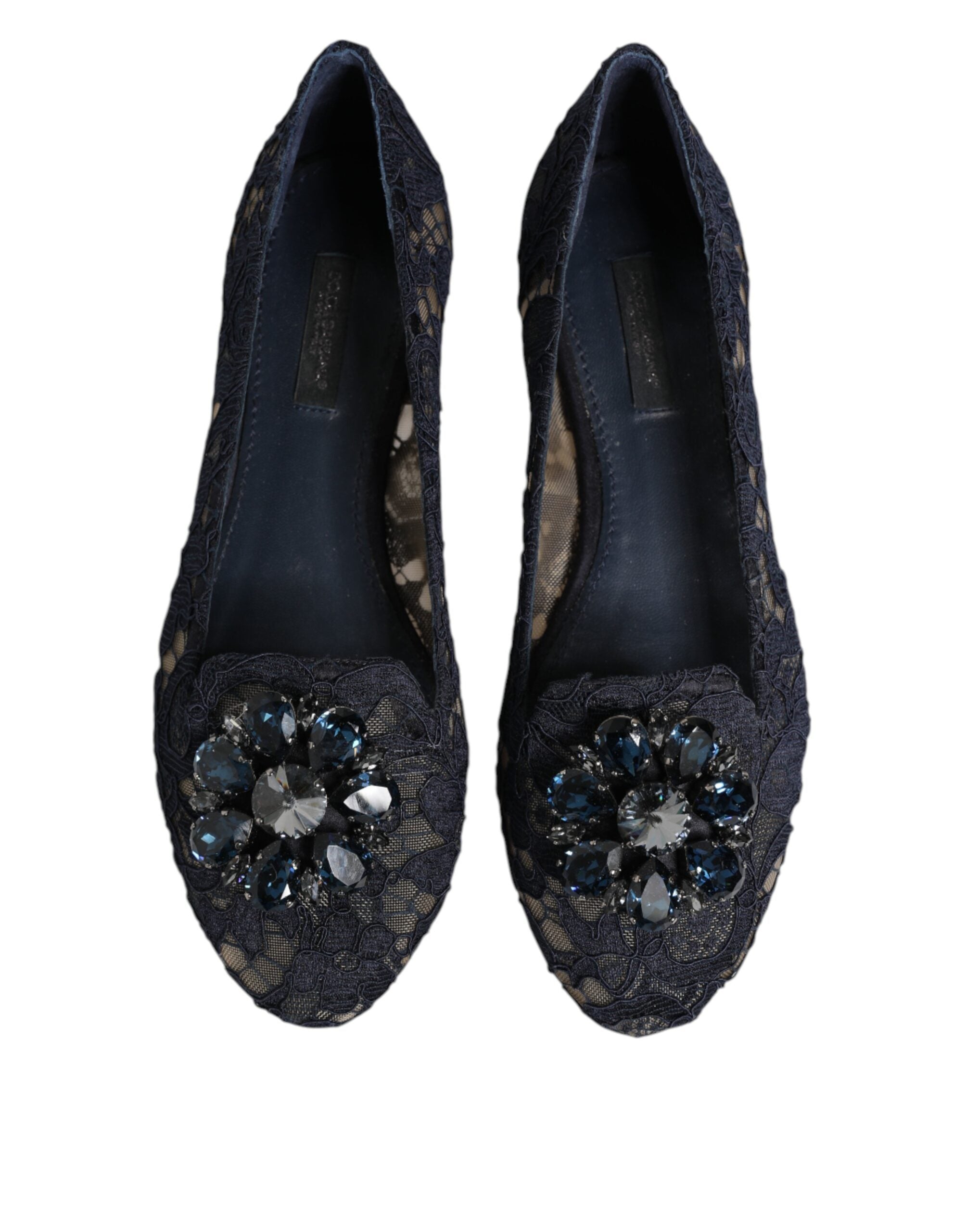 Blue Taormina Lace Crystals Flats Schuhe
