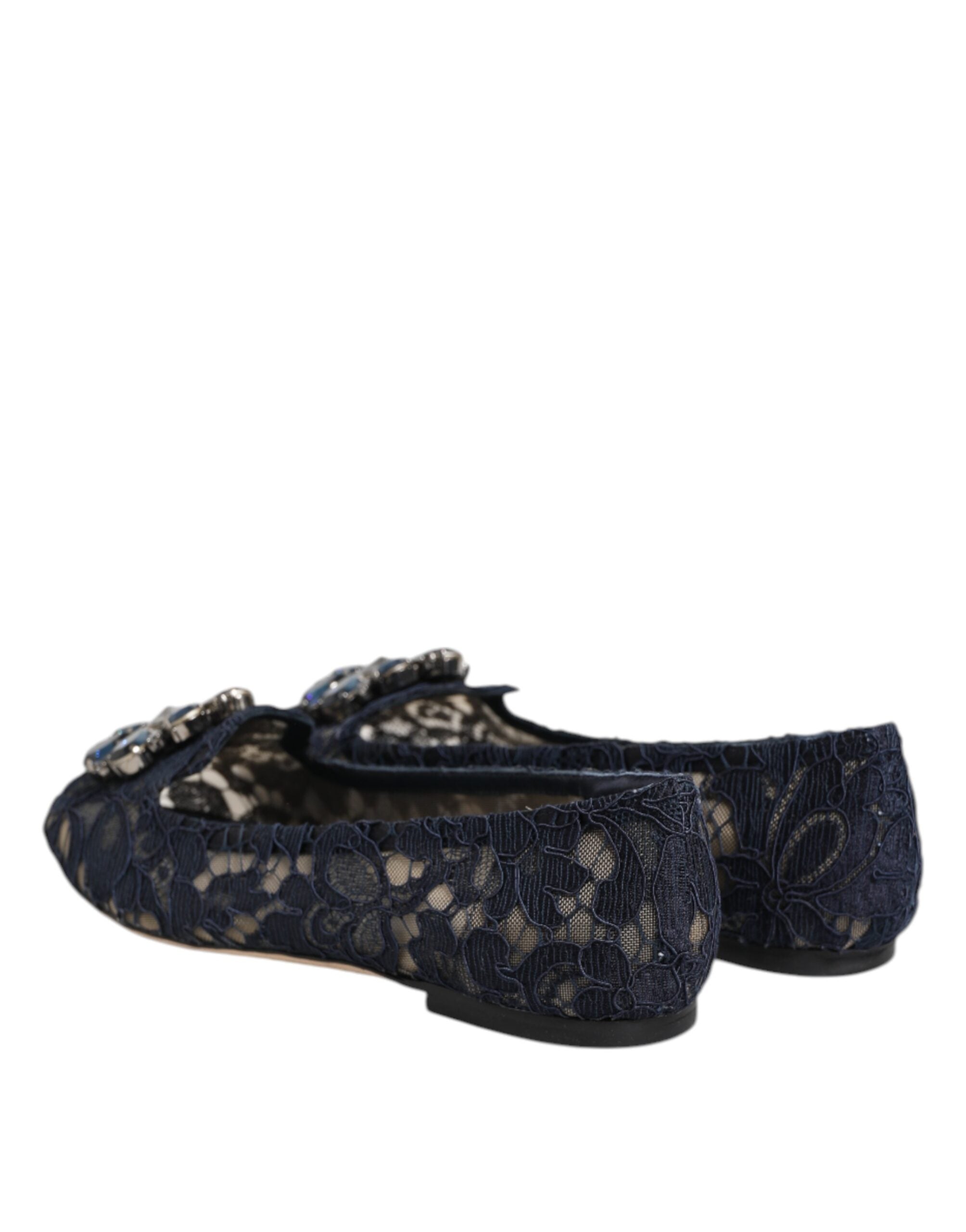 Blue Taormina Lace Crystals Flats Schuhe