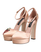 Pink Block Heels Ankle Strap Sandals Shoes