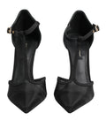 Schwarze High Heels mit T-Riemen aus Mesh