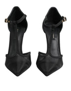 Schwarze High Heels mit T-Riemen aus Mesh