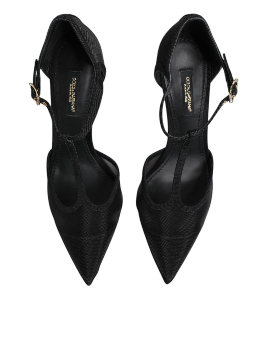 Schwarze High Heels mit T-Riemen aus Mesh