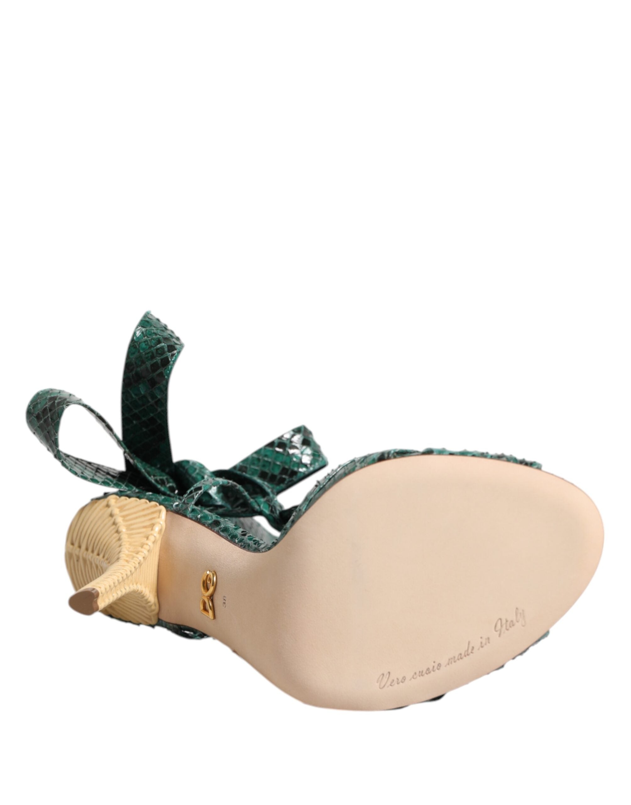 Green Python Leather Heels Sandals Shoes