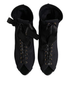 Black Stiletto Heels Lace Up Boots Shoes