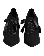 Black Lace Up Stiletto Heels Pumps Shoes