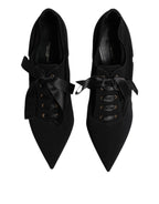 Black Lace Up Stiletto Heels Pumps Shoes