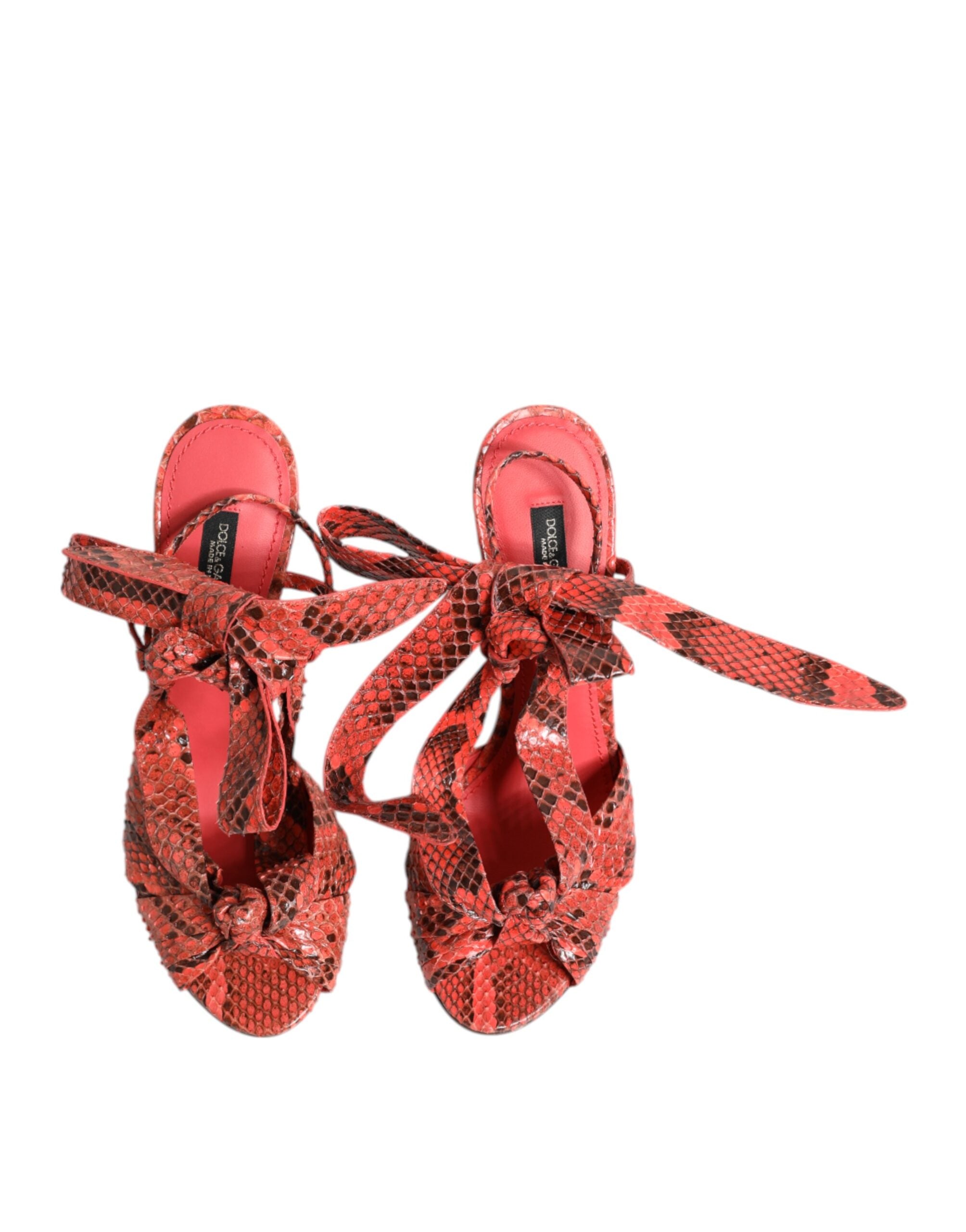 Coral Python Leather Heeled Sandals