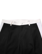 Black White Stripe Wool Men Trouser Pants