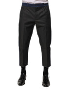 Gray Blue Cotton 3/4 Chinos Crop Trouser Pants
