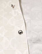 White Silk DG Logo Print Long Sleeves Shirt