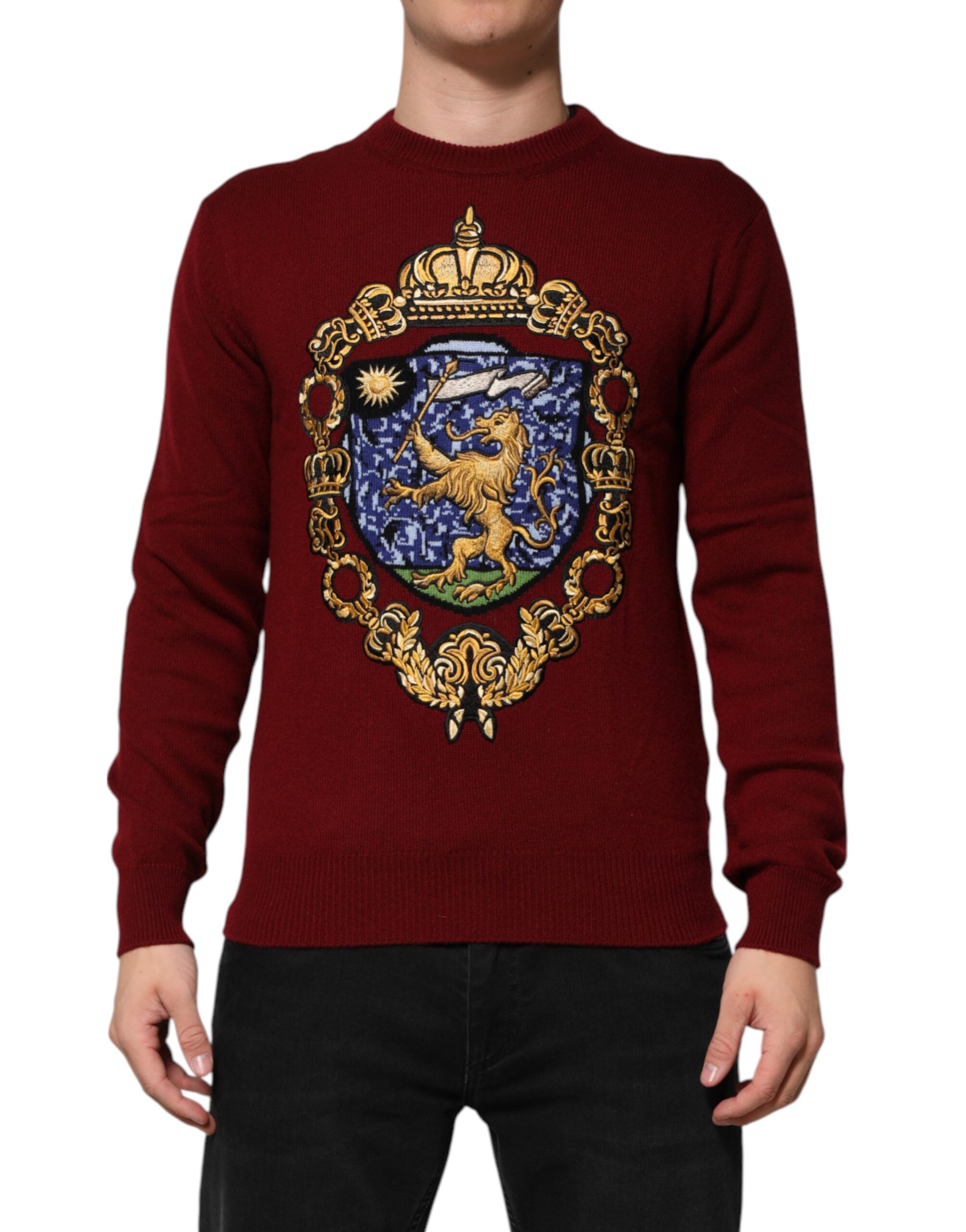 Burgundy Kaschmir Löwenwappen Pullover