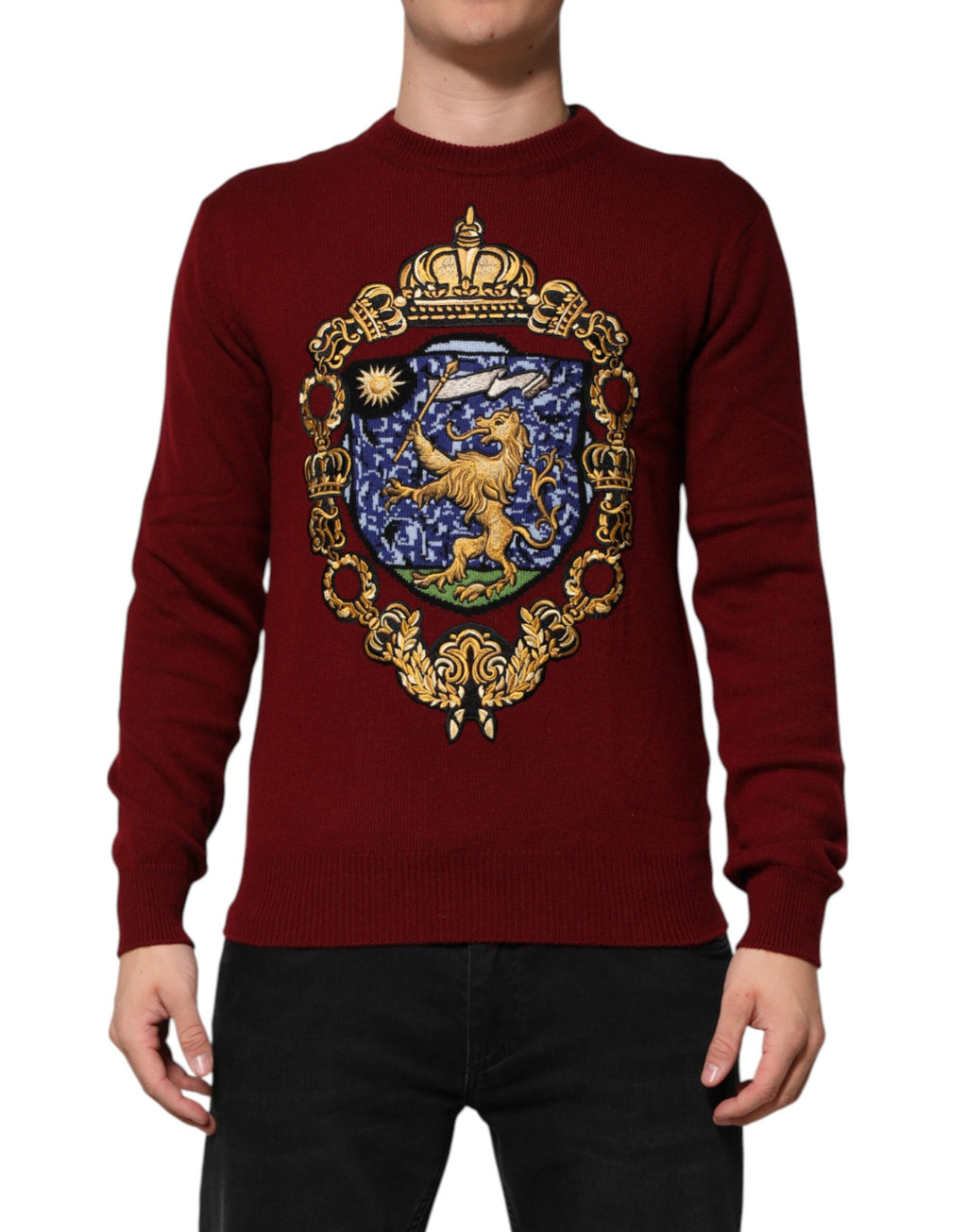 Burgundy Kaschmir Löwenwappen Pullover