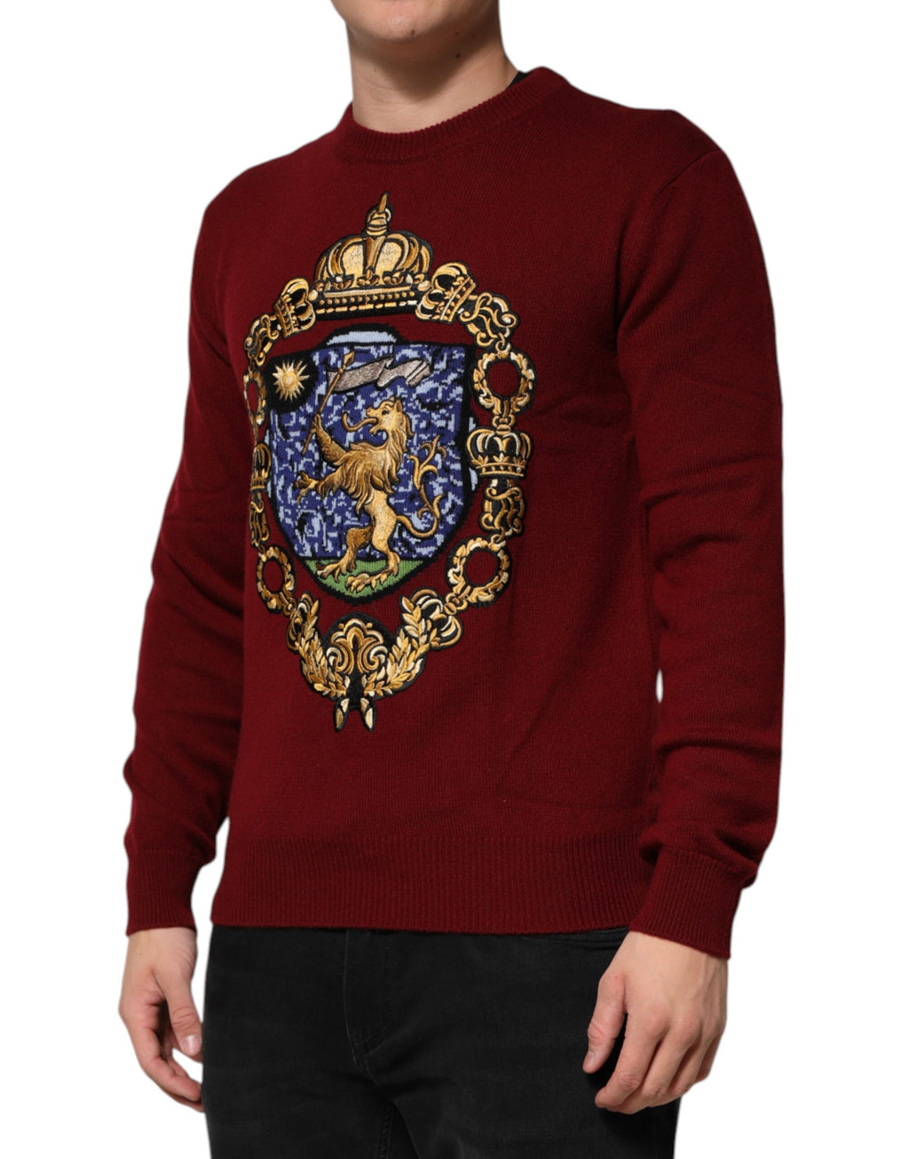 Burgundy Kaschmir Löwenwappen Pullover